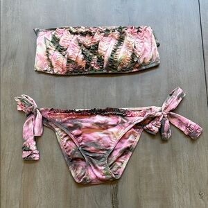 Lucky Brand Green and White Strapless Bikini